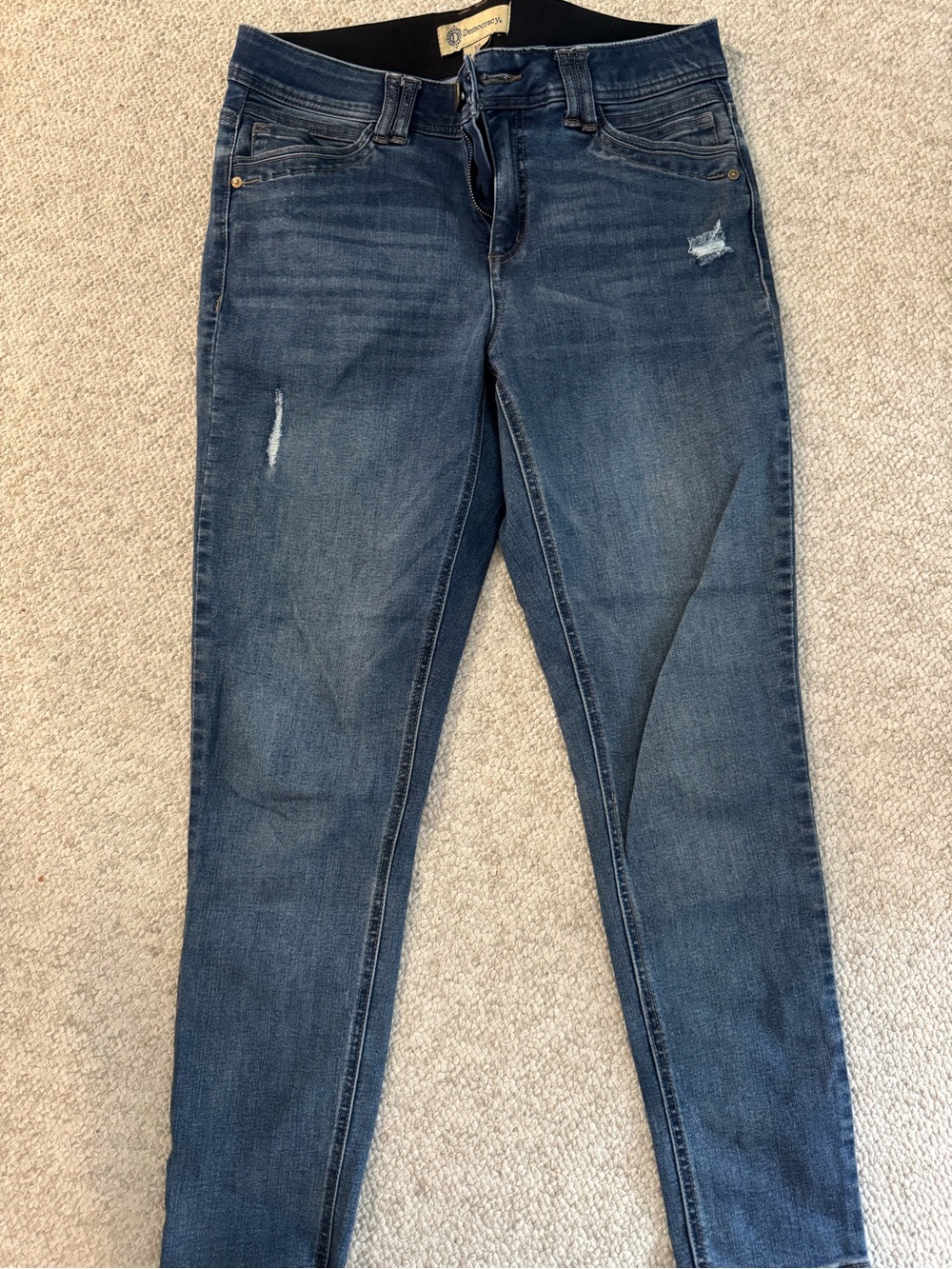 Democracy Dark Blue Distressed Ankle Crop Jeans